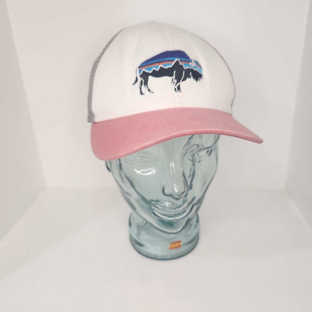 Patagonia Fitz Roy Bison Baseball Cap Trucker Hat White Pink Gray Adjustable